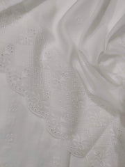 White Chikankari Embroidered Shawl Cotton Lawn Fabric DP-04 - FaisalFabrics.pk