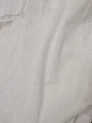 White Chikankari Embroidered Shawl Cotton Lawn Fabric DP-06 - FaisalFabrics.pk