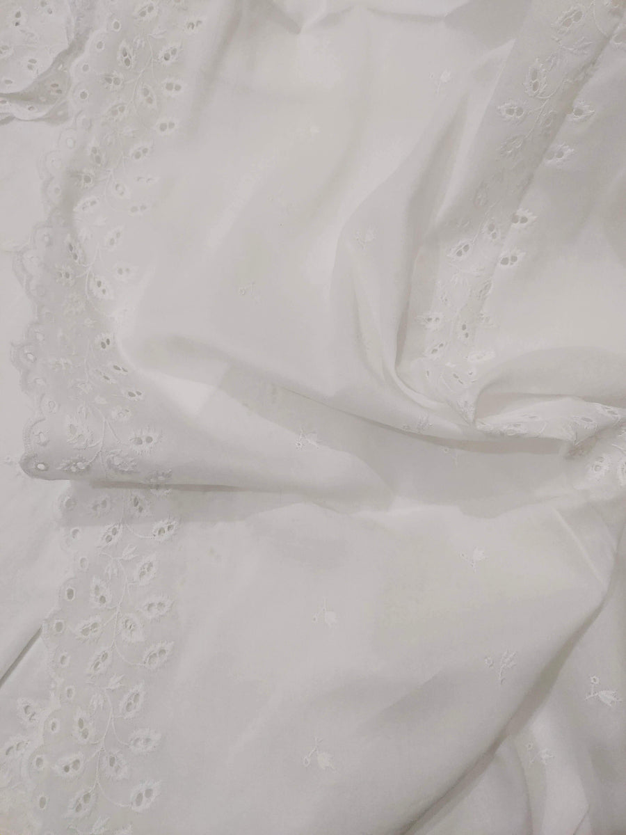 White Chikankari Embroidered Shawl Cotton Lawn Fabric DP-06 - FaisalFabrics.pk