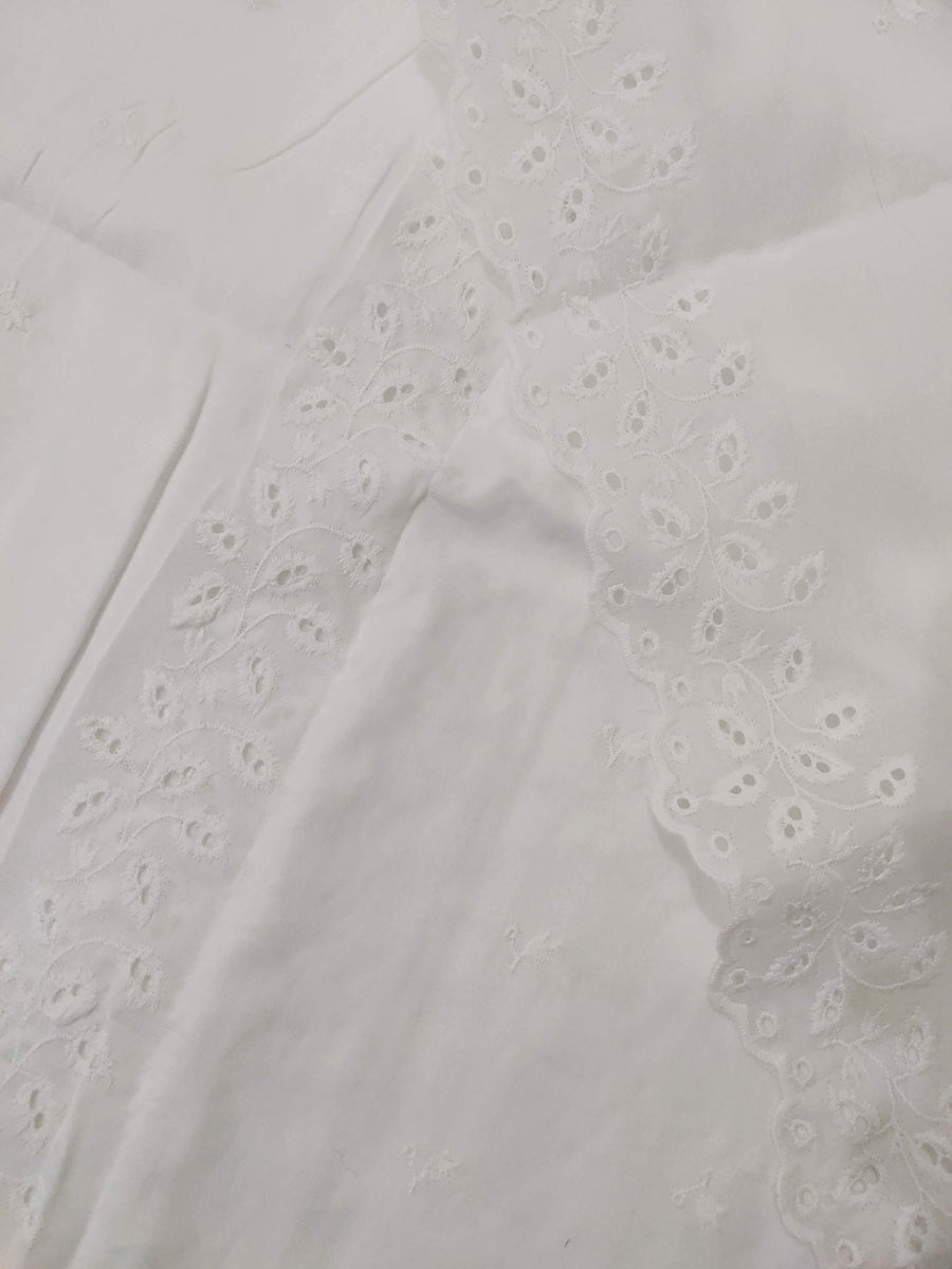 White Chikankari Embroidered Shawl Cotton Lawn Fabric DP-06 - FaisalFabrics.pk