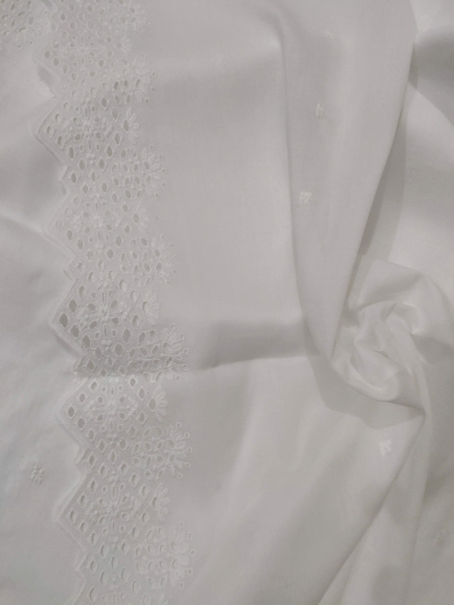 White Chikankari Embroidered Shawl Cotton Lawn Fabric DP-07 - FaisalFabrics.pk
