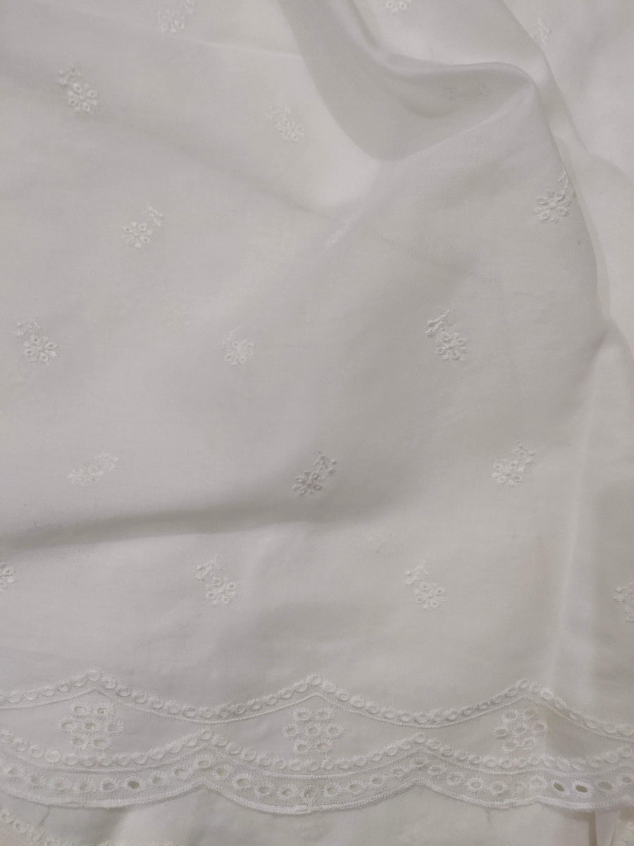 White Chikankari Embroidered Shawl Cotton Lawn Fabric DP-12 - FaisalFabrics.pk