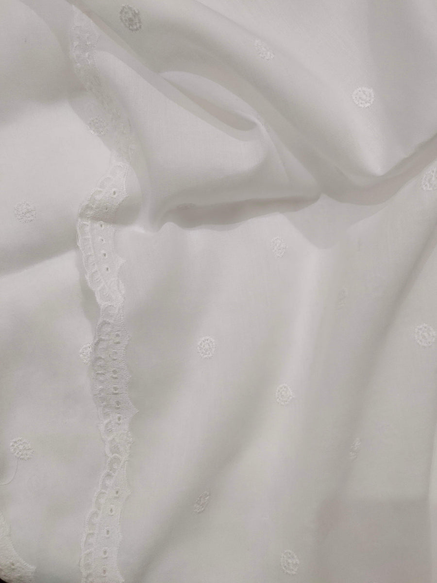 White Chikankari Embroidered Shawl Cotton Lawn Fabric DP-15 - FaisalFabrics.pk