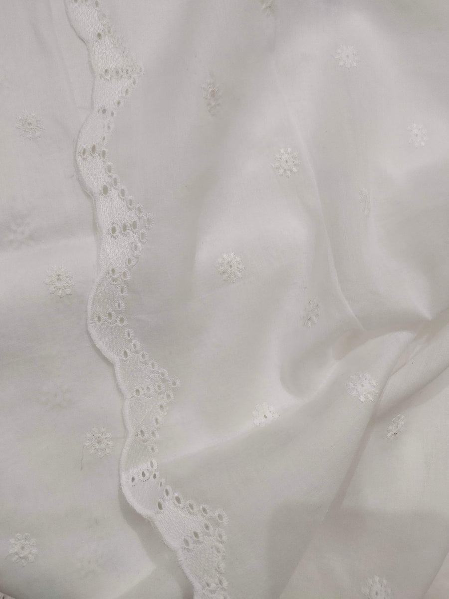 White Chikankari Embroidered Shawl Cotton Lawn Fabric DP-16 - FaisalFabrics.pk