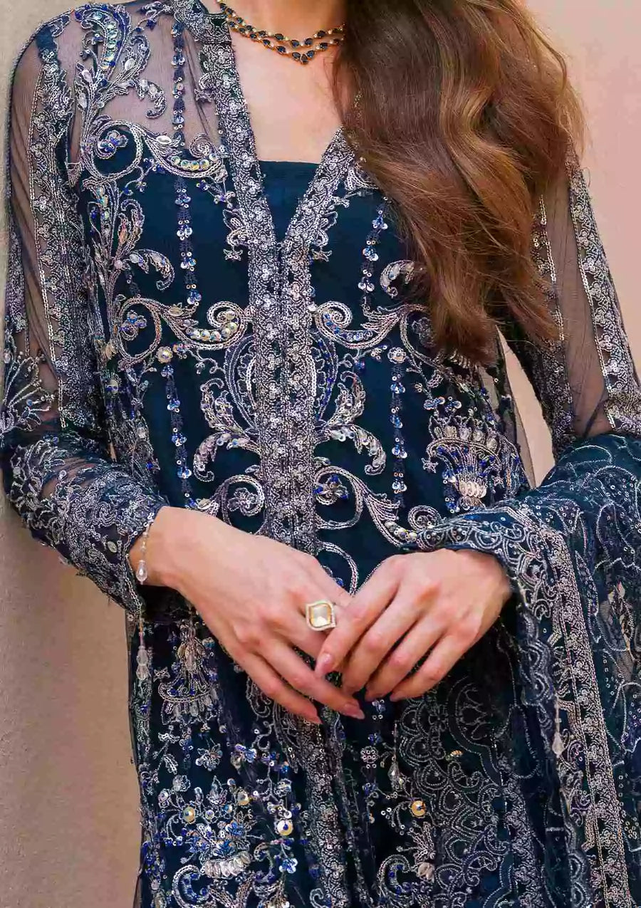 Evara by Elaf Premium Embroidered Net Unstitched 3Pc Suit EEW-06 AZALEA