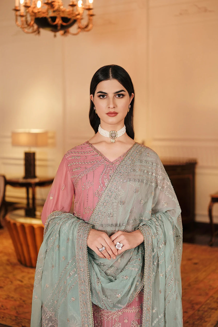 FARASHA Lueur Unstitched Embroidered Luxury Chiffon Suit 03-ELANIA