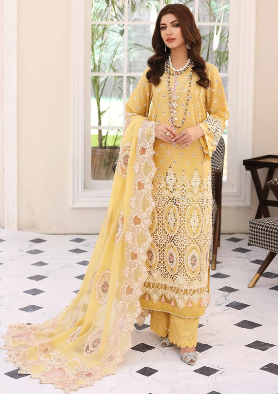 Elaf Premium Festive Chikankari Lawn Unstitched 3Pc Suit ELC-03A DAFFODIL