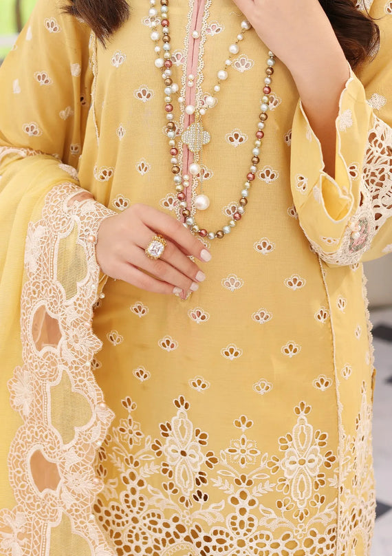 Elaf Premium Festive Chikankari Lawn Unstitched 3Pc Suit ELC-03A DAFFODIL