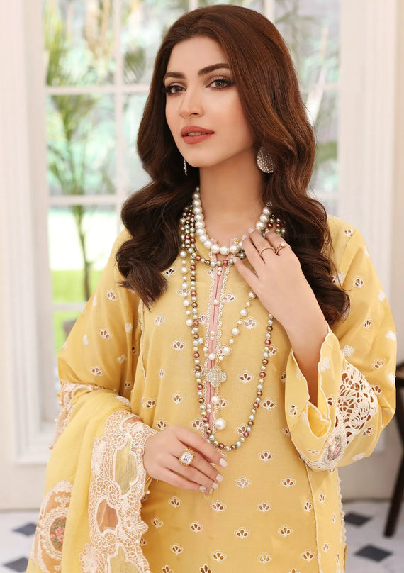 Elaf Premium Festive Chikankari Lawn Unstitched 3Pc Suit ELC-03A DAFFODIL