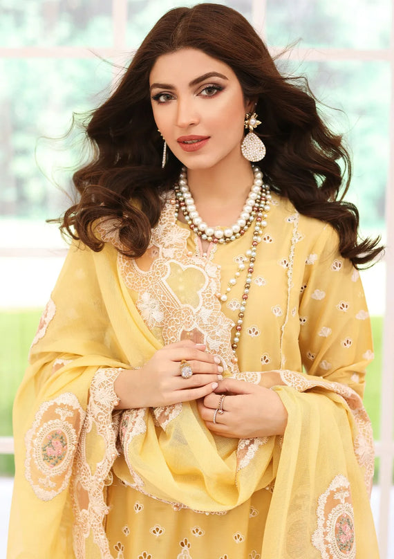 Elaf Premium Festive Chikankari Lawn Unstitched 3Pc Suit ELC-03A DAFFODIL