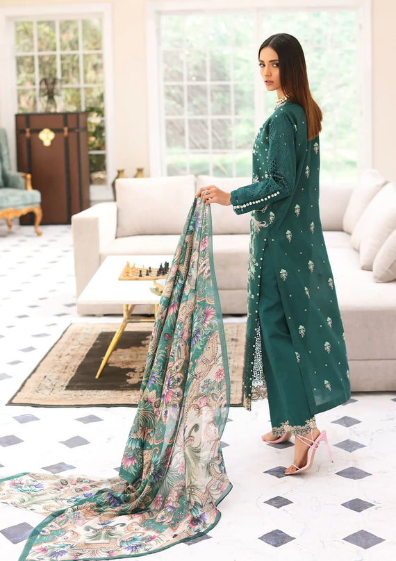 Elaf Premium Festive Chikankari Lawn Unstitched 3Pc Suit ELC-10 JADE