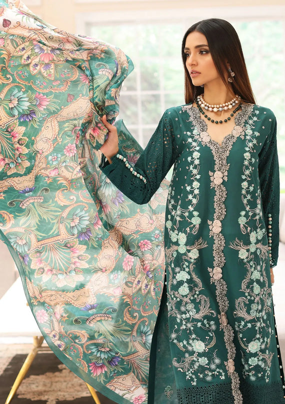 Elaf Premium Festive Chikankari Lawn Unstitched 3Pc Suit ELC-10 JADE