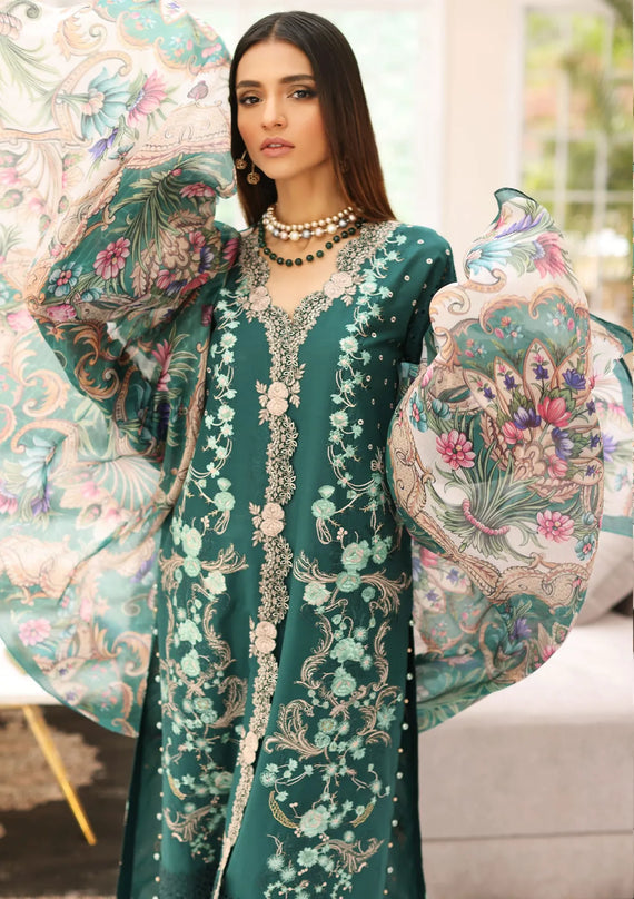Elaf Premium Festive Chikankari Lawn Unstitched 3Pc Suit ELC-10 JADE