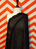 Jet Black Chikankari Embroidered Border Shawl Cotton Lawn Fabric ELS-03