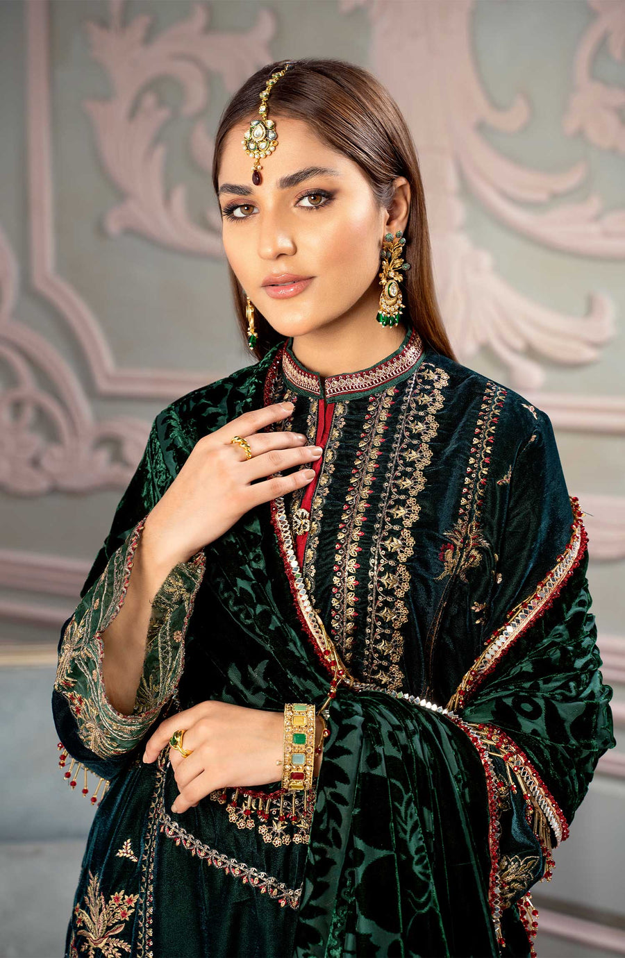 Asimah Khan Makhmal Festive Unstitched Velvet 3Pc Suit - EMERALD