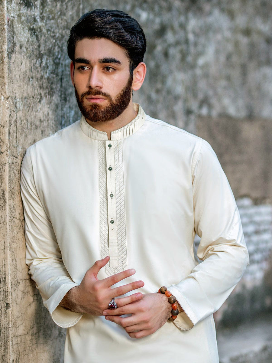 Safeer by edenrobe Men’s Embroidered Blended Fabric For Winter Marvel Cream - FaisalFabrics.pk