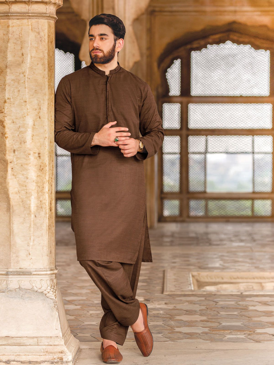 Safeer by edenrobe Embroidered Blended Fabric For Winter Merino Tobacco - FaisalFabrics.pk