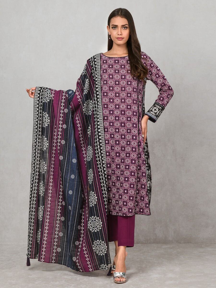 edenrobe Allure Khaddar Unstitched Printed 3pc Suit EWU20A10-20295 - FaisalFabrics.pk