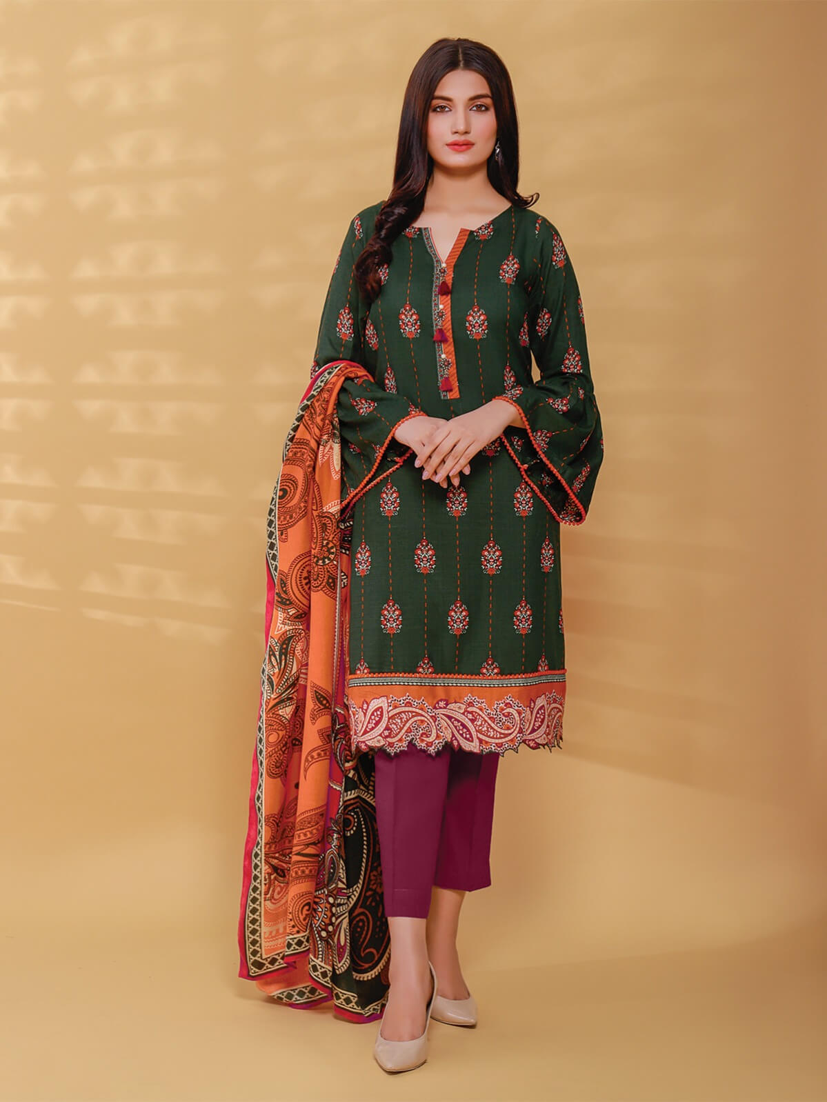 edenrobe Allure Viscose Linen Print with Shawl 3pc Suit EWU20A14-20386 - FaisalFabrics.pk
