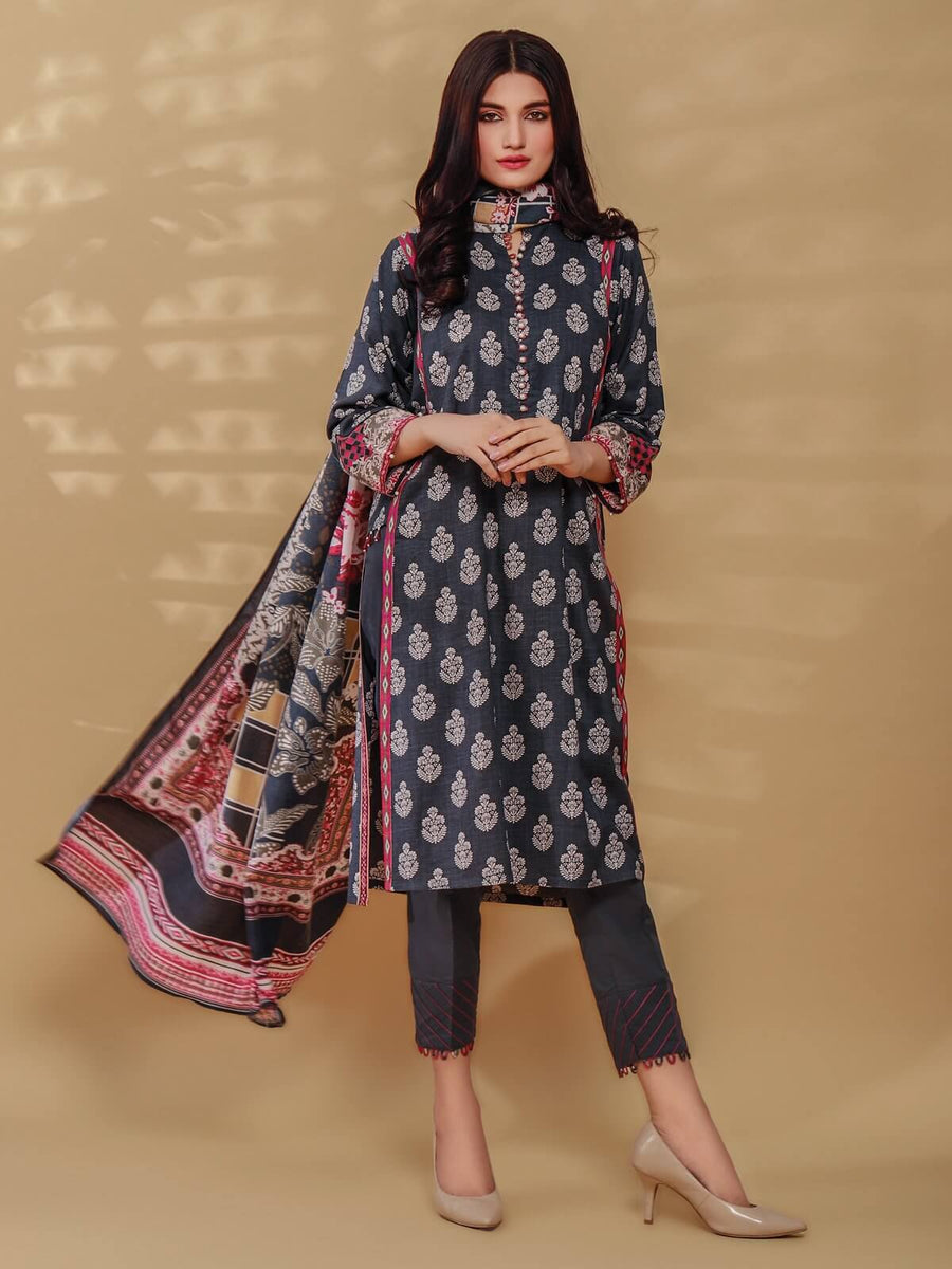 edenrobe Allure Viscose Linen Print with Shawl 3pc Suit EWU20A14-20391 - FaisalFabrics.pk