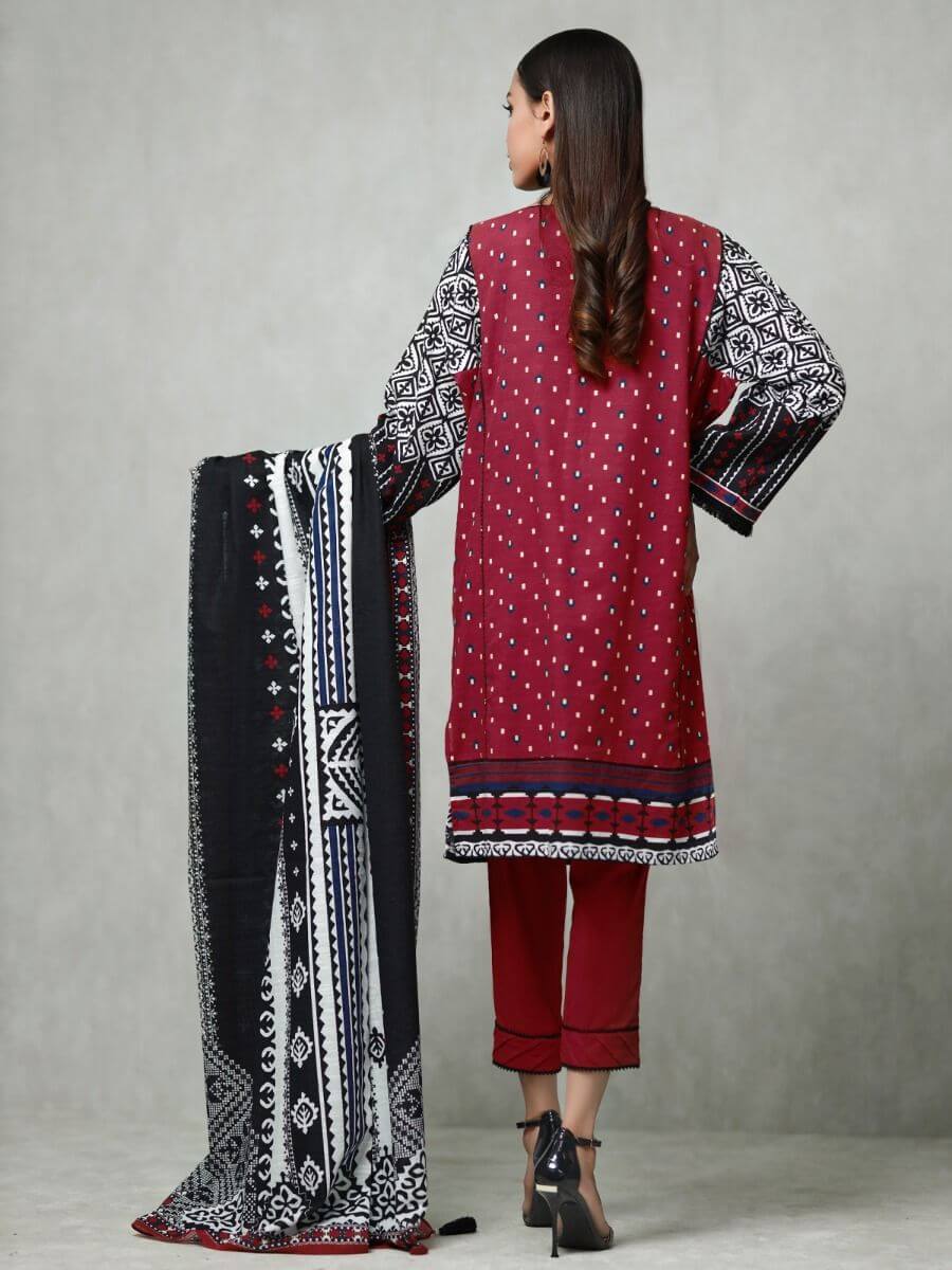 edenrobe Winter Collection Embroidered Khaddar 3pc Suit EWU20W12-20170 - FaisalFabrics.pk