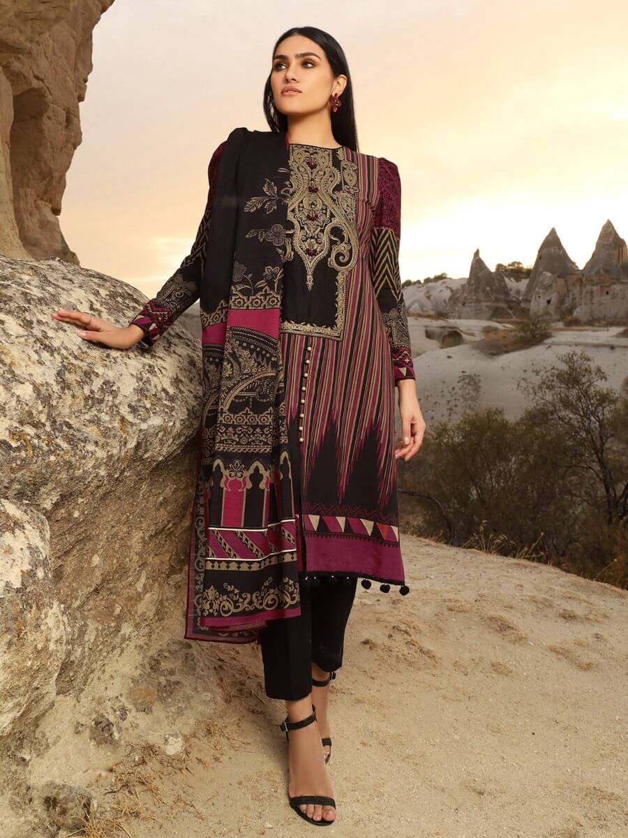 edenrobe Winter Collection Embroidered Khaddar 3pc Suit EWU20W12-20174 - FaisalFabrics.pk
