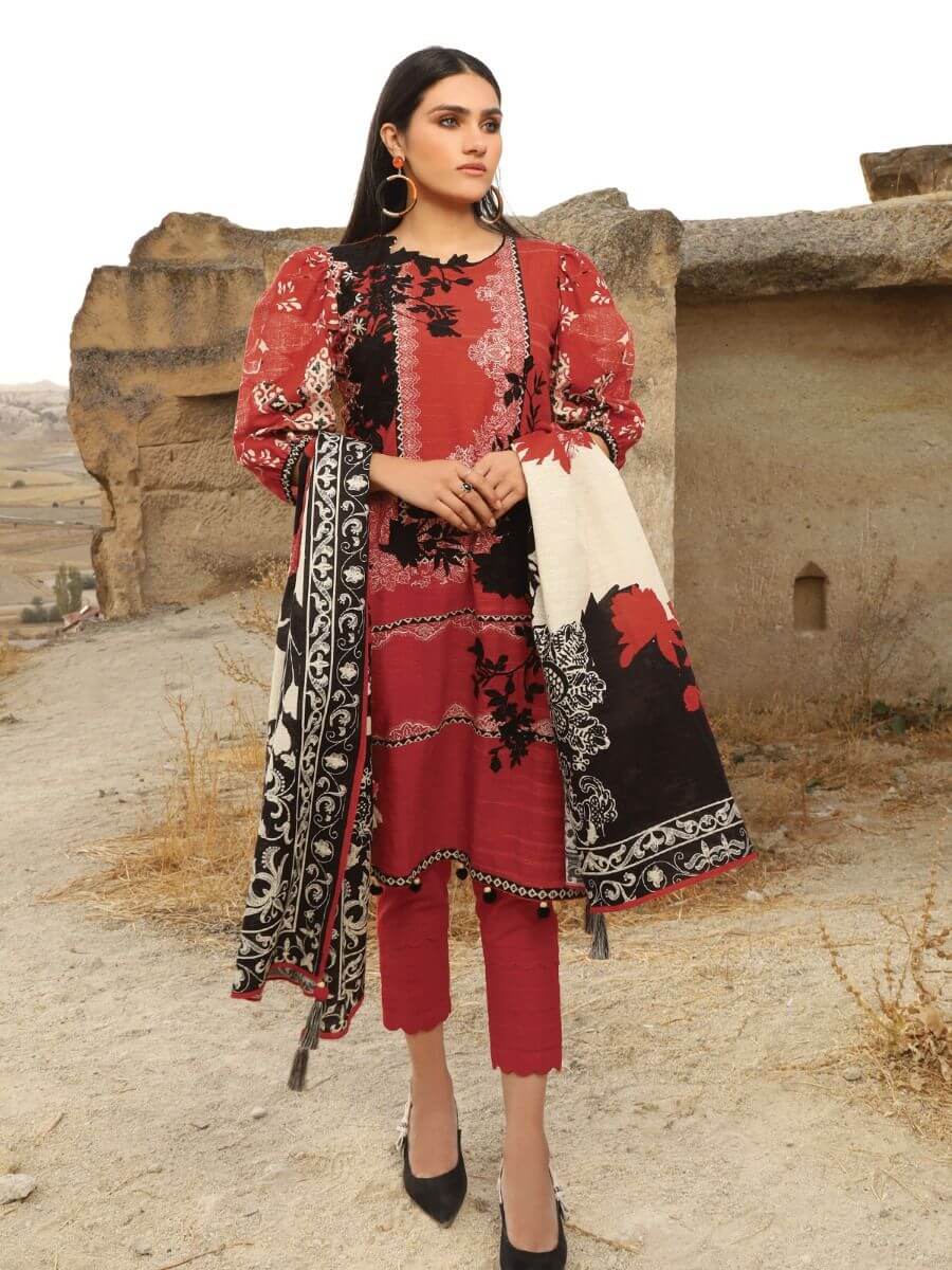 edenrobe Winter Collection Embroidered Khaddar 3pc Suit EWU20W12-20175 - FaisalFabrics.pk