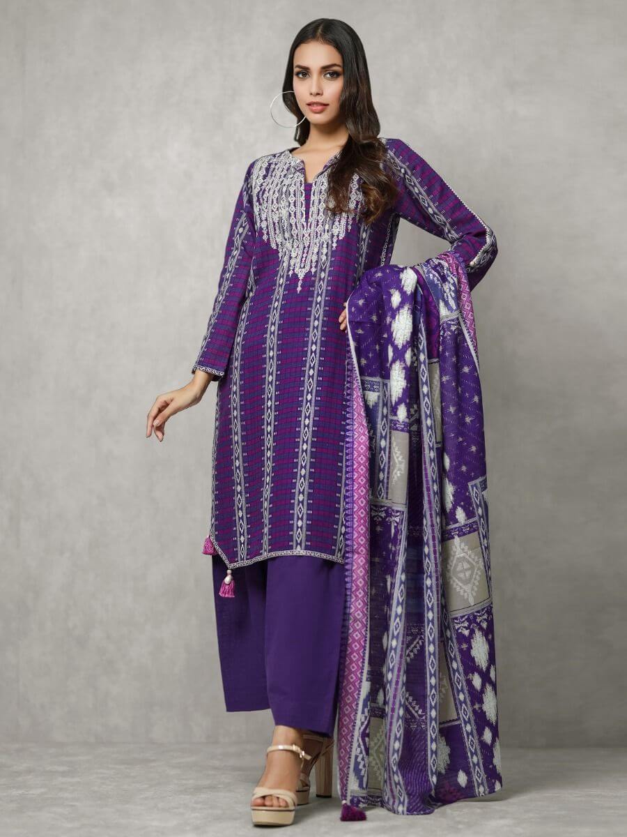 edenrobe Winter Collection Embroidered Khaddar 3pc Suit EWU20W12-20177 - FaisalFabrics.pk