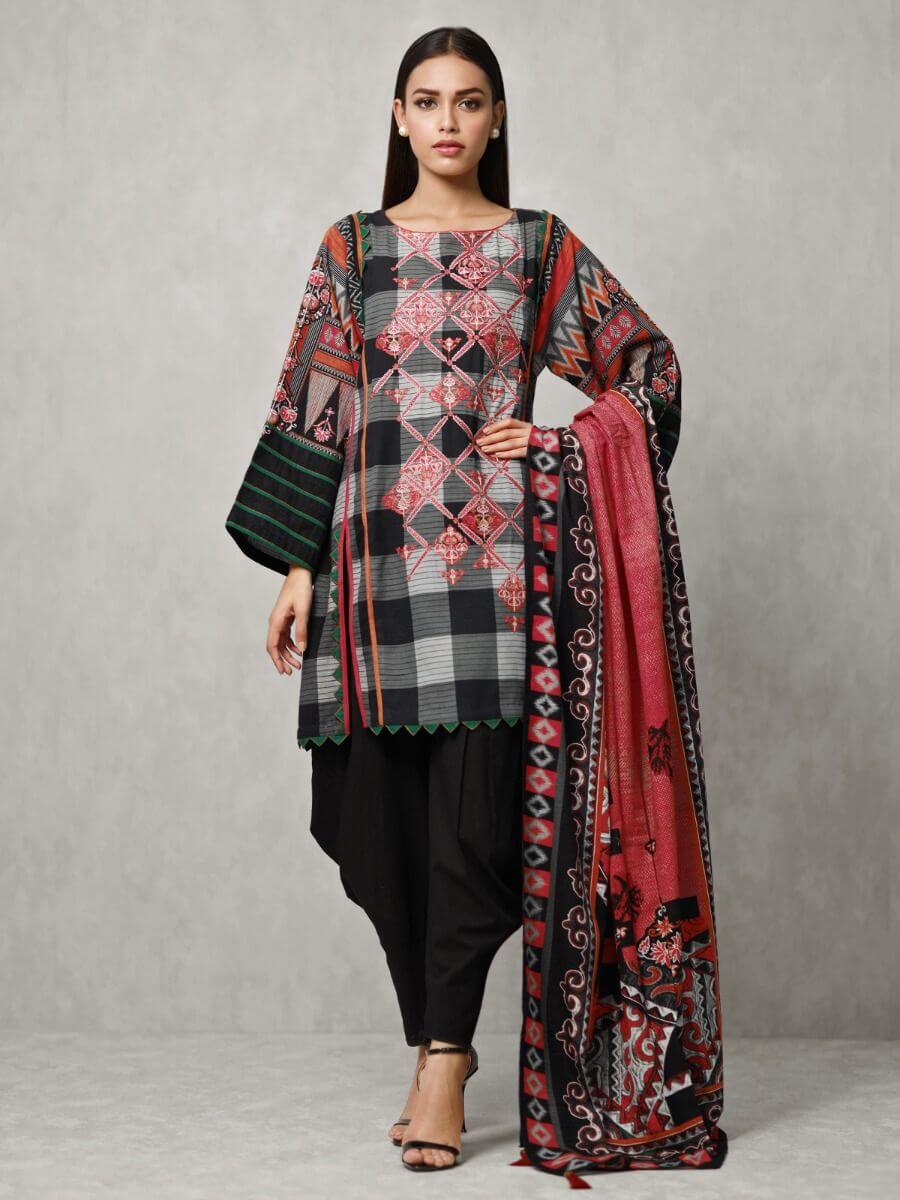 edenrobe Winter Collection Embroidered Khaddar Suit EWU20W12-20182 - 3 Piece - FaisalFabrics.pk