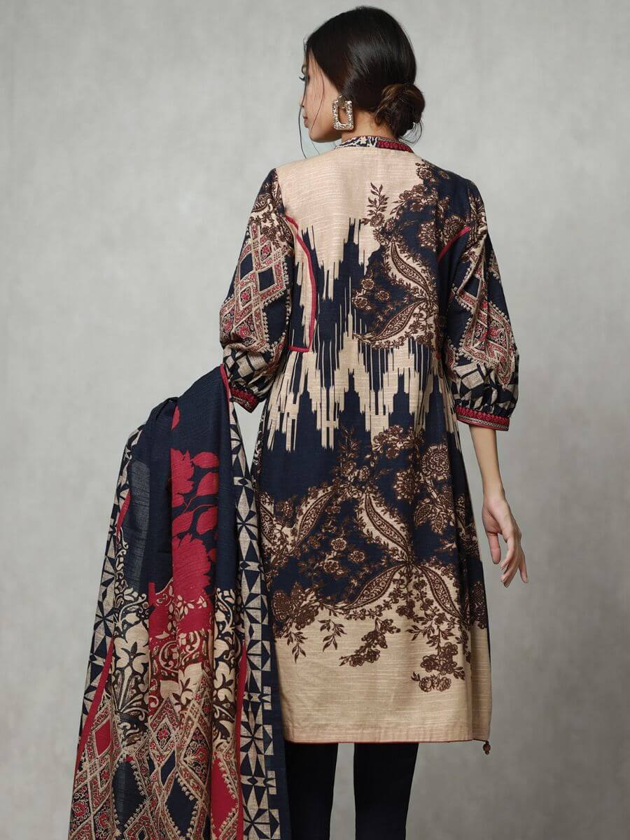 edenrobe Winter Collection Embroidered Khaddar 3pc Suit EWU20W12-20184 - FaisalFabrics.pk