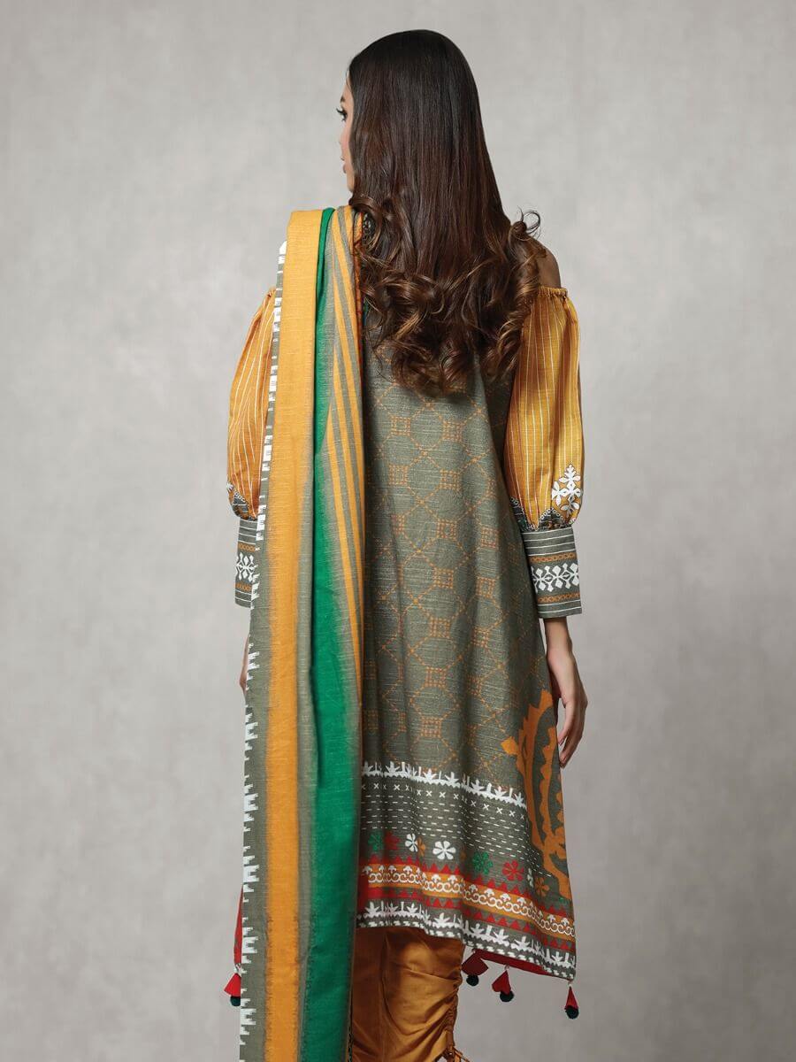 edenrobe Winter Collection Embroidered Khaddar Suit EWU20W12-20188 - 3 Piece - FaisalFabrics.pk