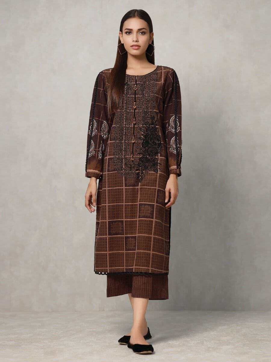 edenrobe Winter Collection Embroidered Khaddar 2pc Suit EWU20W12-20213 - FaisalFabrics.pk