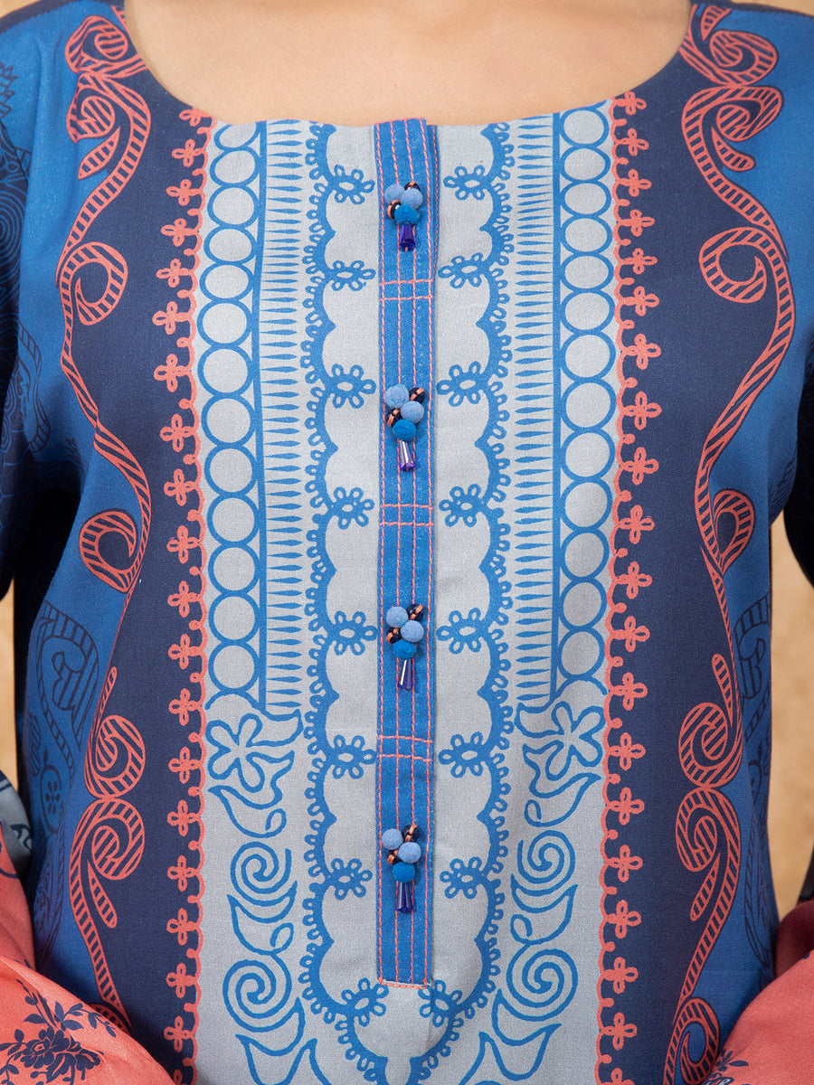edenrobe Women Unstitched Allure Viscose EWU21A10-21378 - Blue - 3 Piece - FaisalFabrics.pk