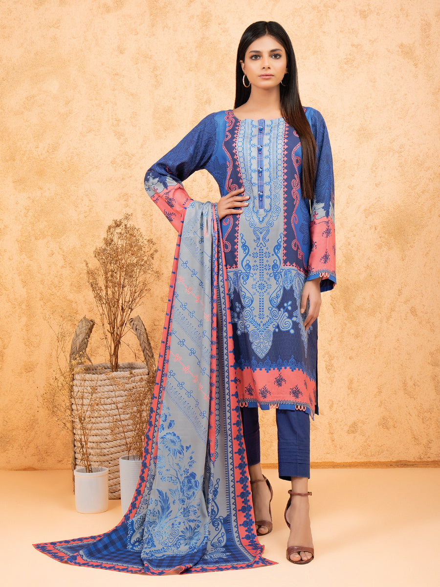 edenrobe Women Unstitched Allure Viscose EWU21A10-21378 - Blue - 3 Piece - FaisalFabrics.pk