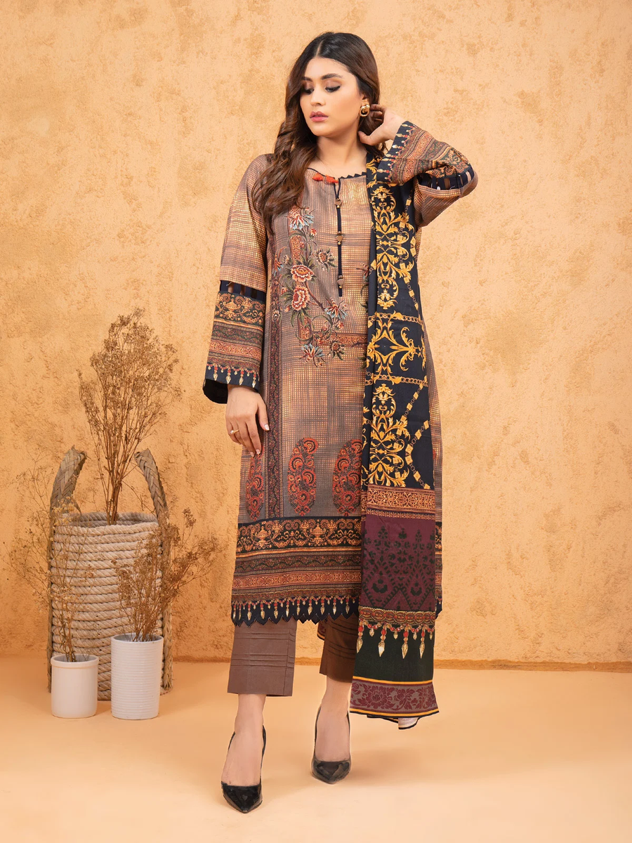 edenrobe Women Unstitched Allure Viscose EWU21A10-21386 - Coffee - 3 Piece - FaisalFabrics.pk
