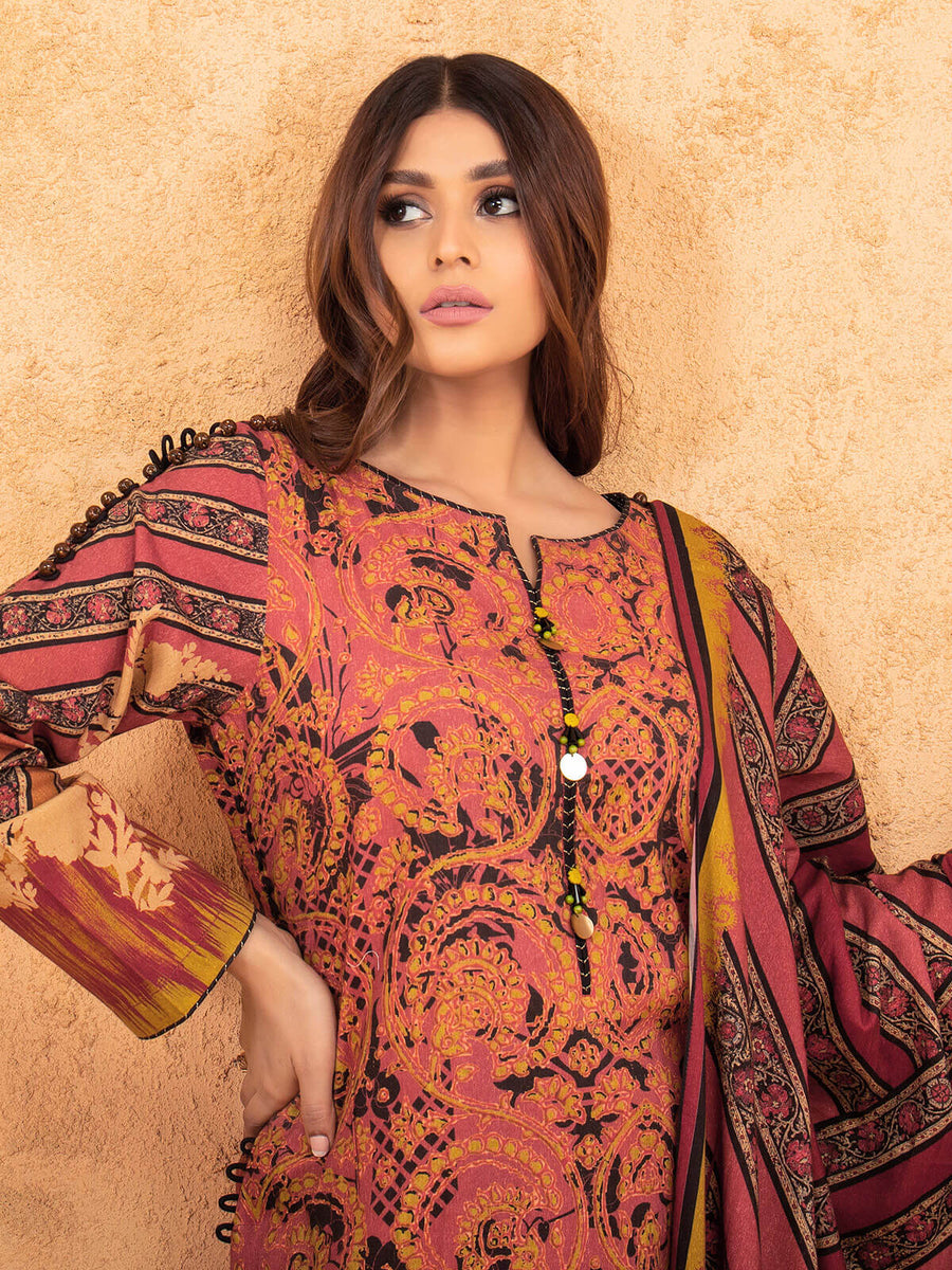 edenrobe Women Unstitched Allure Viscose EWU21A10-21389 - Maroon - 3 Piece - FaisalFabrics.pk