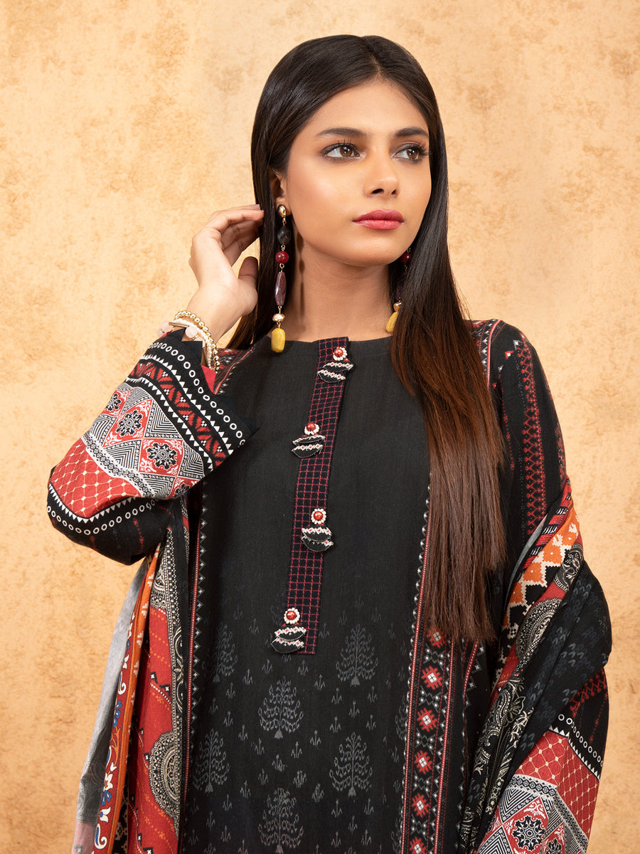 edenrobe Women Unstitched Allure Viscose EWU21A10-21390 - Black - 3 Piece - FaisalFabrics.pk