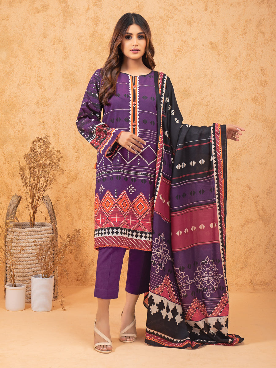 edenrobe Women Unstitched Allure Viscose EWU21A10-21393 - Purple - 3 Piece - FaisalFabrics.pk