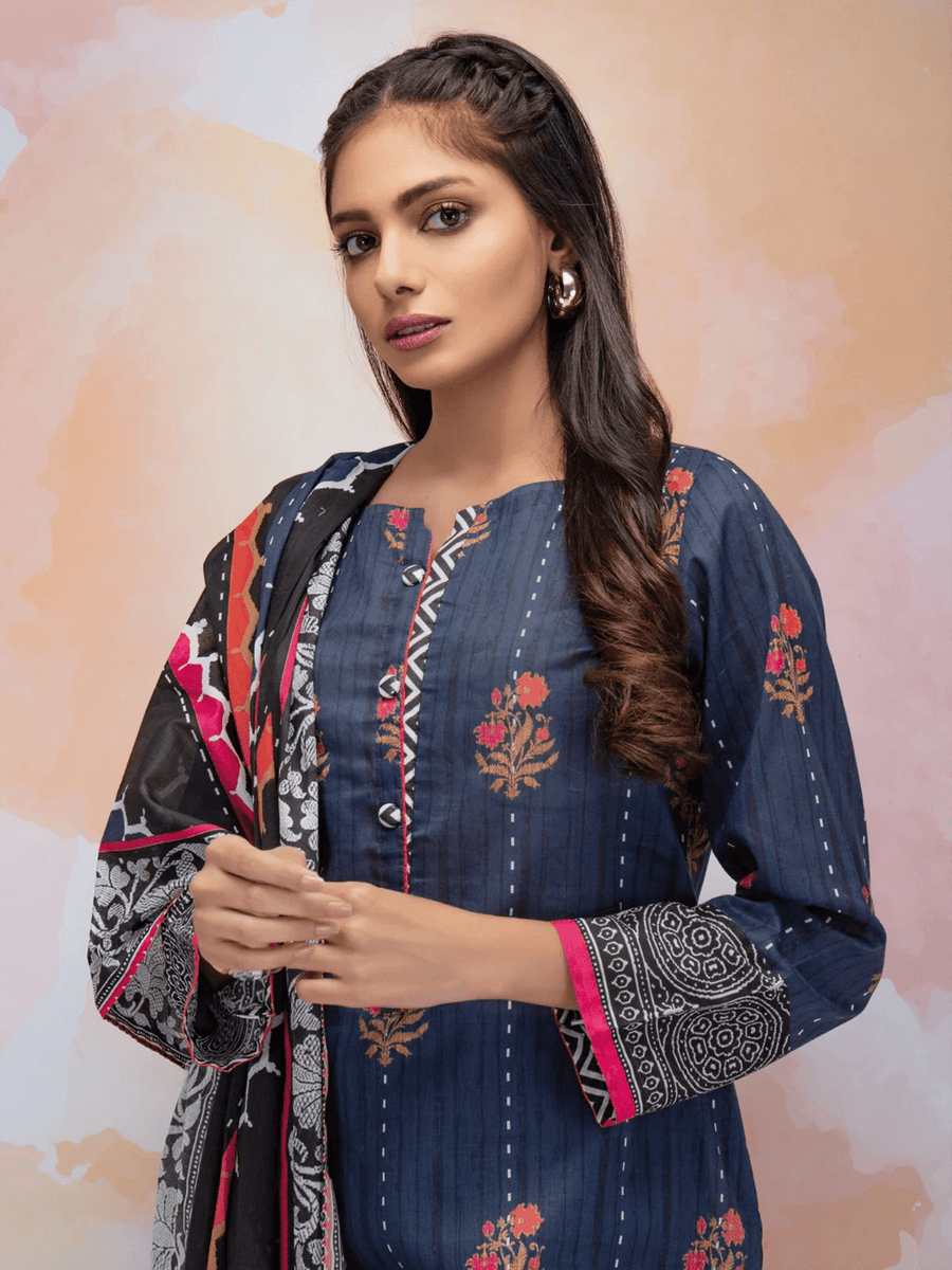 edenrobe Allure Cambric Unstitched Printed 3pc Suit EWU21A7-21218 - FaisalFabrics.pk