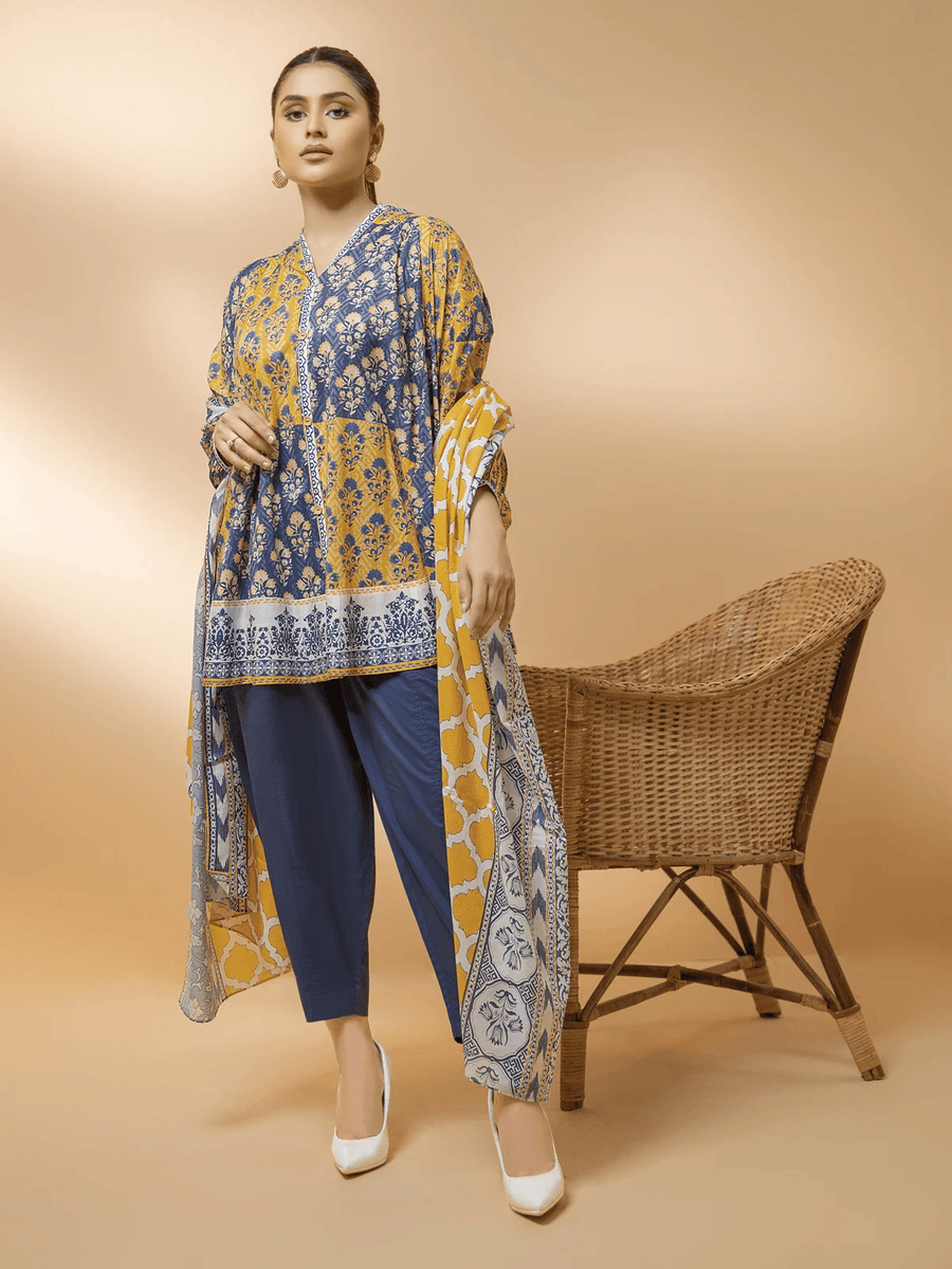 edenrobe Allure Cambric Unstitched Printed 3pc Suit EWU21A7-21244 - FaisalFabrics.pk