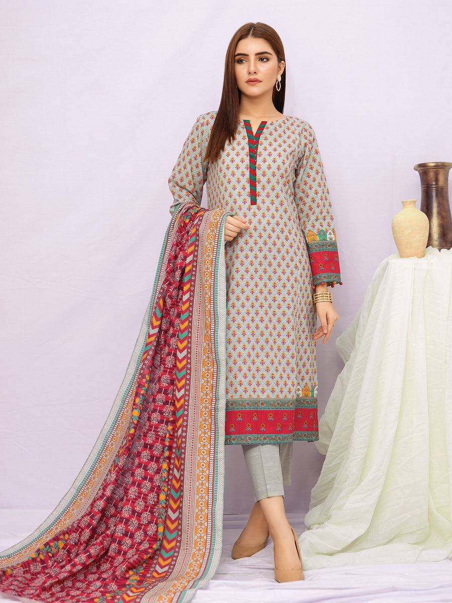 edenrobe Women Unstitched Allure Khaddar EWU21A9-21461 - Grey - 3 Piece - FaisalFabrics.pk