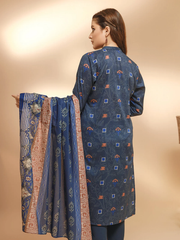 edenrobe Women Unstitched Allure Khaddar EWU21A9-21467 - Navy - 3 Piece - FaisalFabrics.pk