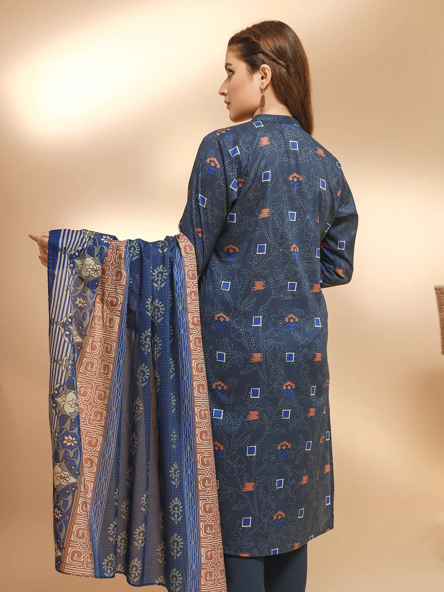 edenrobe Women Unstitched Allure Khaddar EWU21A9-21467 - Navy - 3 Piece - FaisalFabrics.pk