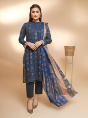 edenrobe Women Unstitched Allure Khaddar EWU21A9-21467 - Navy - 3 Piece - FaisalFabrics.pk