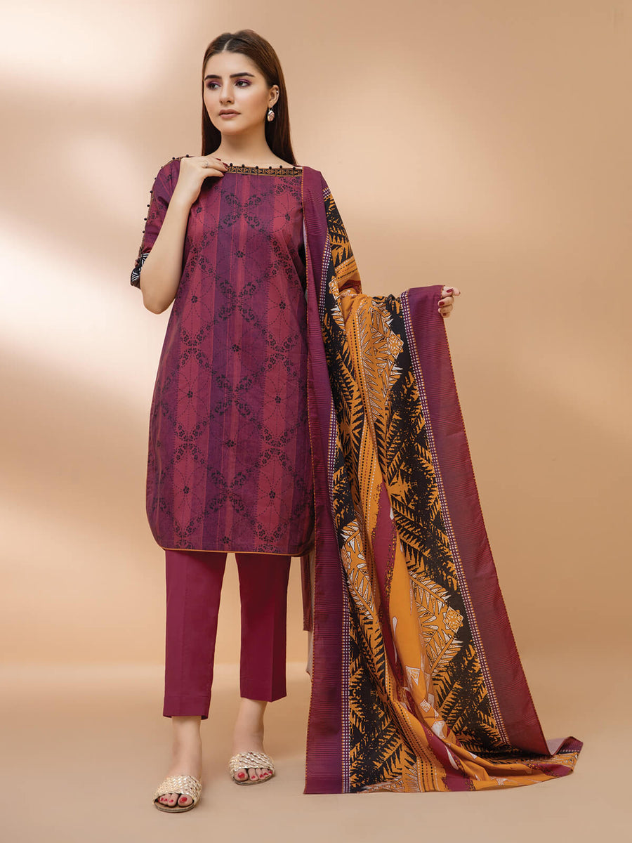 edenrobe Women Unstitched Allure Khaddar EWU21A9-21470 - Dull Pink - 3 Piece - FaisalFabrics.pk