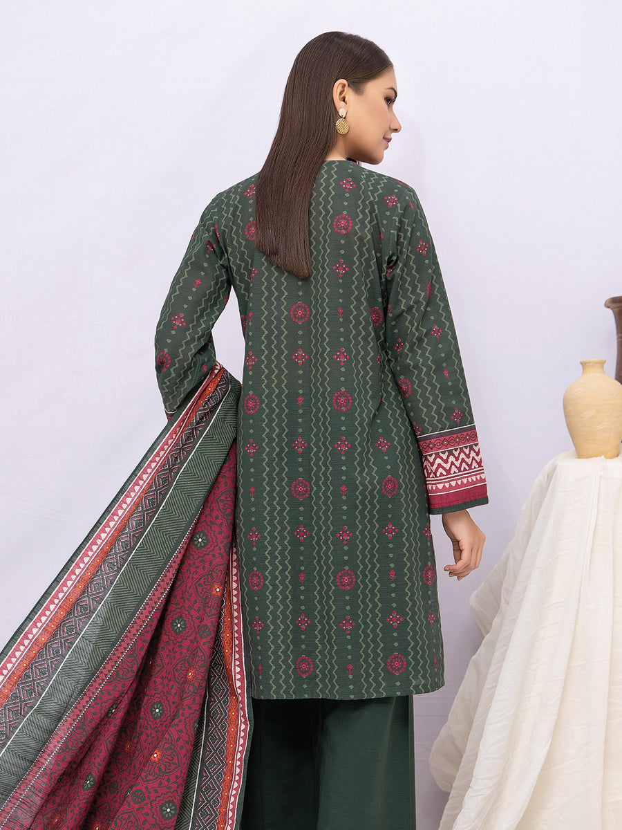 edenrobe Women Unstitched Allure Khaddar EWU21A9-21480 - Bottle Green - 3 Piece - FaisalFabrics.pk