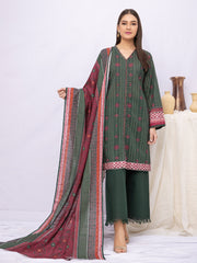 edenrobe Women Unstitched Allure Khaddar EWU21A9-21480 - Bottle Green - 3 Piece - FaisalFabrics.pk