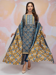edenrobe Women Unstitched Allure Khaddar EWU21A9-21483 - Blue - 3 Piece - FaisalFabrics.pk