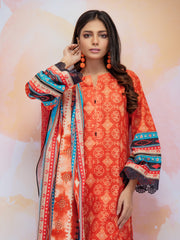 edenrobe Women Unstitched Allure Khaddar EWU21A9-21485 - Coral - 3 Piece - FaisalFabrics.pk