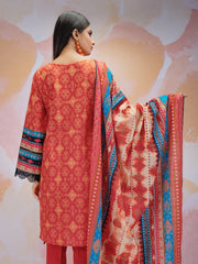 edenrobe Women Unstitched Allure Khaddar EWU21A9-21485 - Coral - 3 Piece - FaisalFabrics.pk
